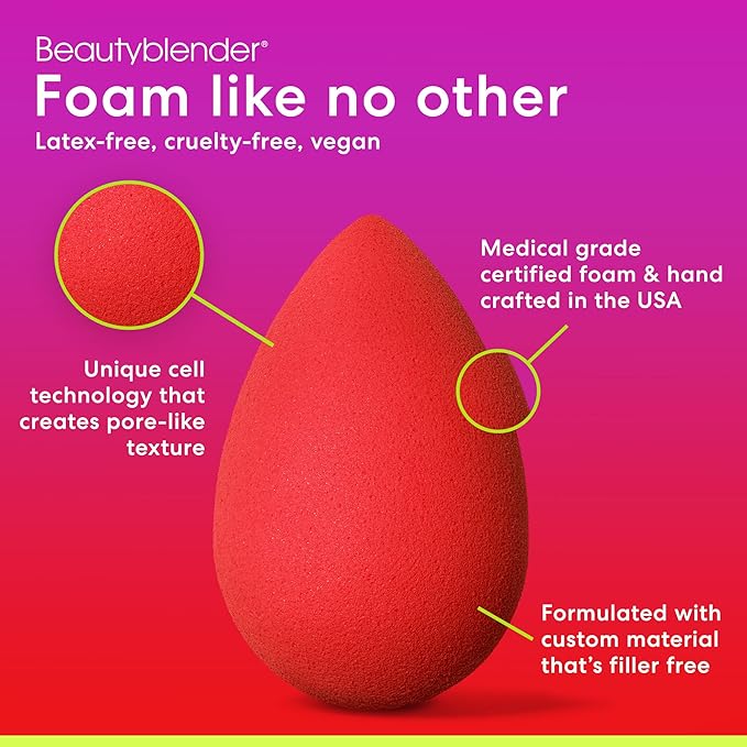 Beautyblender® | Ruby Beauty Blender Makeup Sponge, Super-Soft Foam Easily Blends Foundations, Powders & Creams, Made in USA, Reusable, Washable, Streak Free Application, Vegan, Cruelty Free-GlimoraGlow