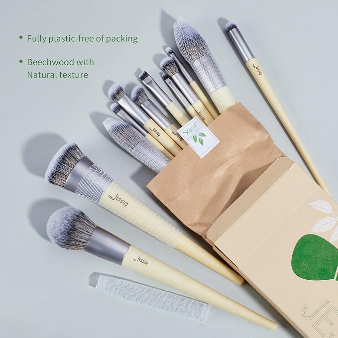 Jessup Vegan Makeup Brushes Set Premium Synthetic Powder Foundation Highlight Concealer Eyeshadow Blending Eyebrow Liner Spoolie Brush Set Burlywood 12pcs T327-GlimoraGlow