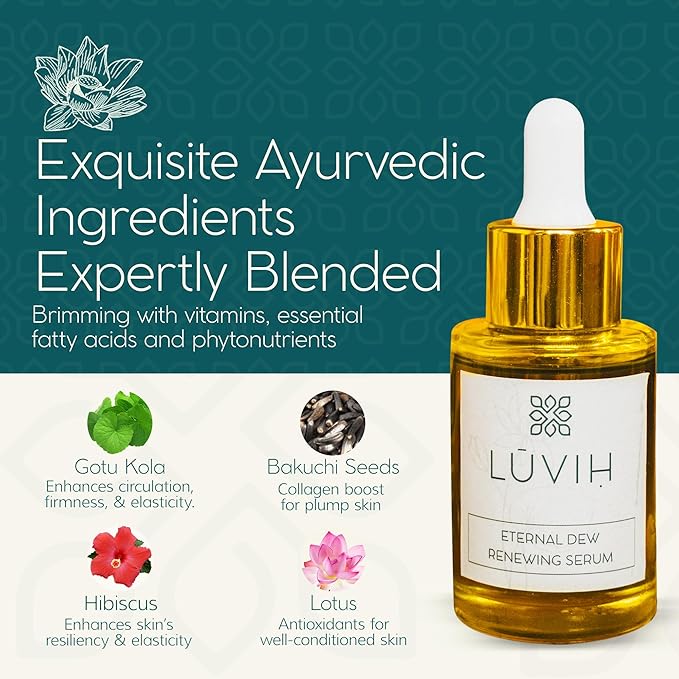 Anti-Aging Face Serum with Vitamin A, B, C & Bakuchiol – LUVIH Eternal Dew Hydrating & Plumping Treatment with Gotu Kola, Hibiscus & Lotus – For Wrinkles, Fine Lines & Mature Skin – 30 mL-GlimoraGlow
