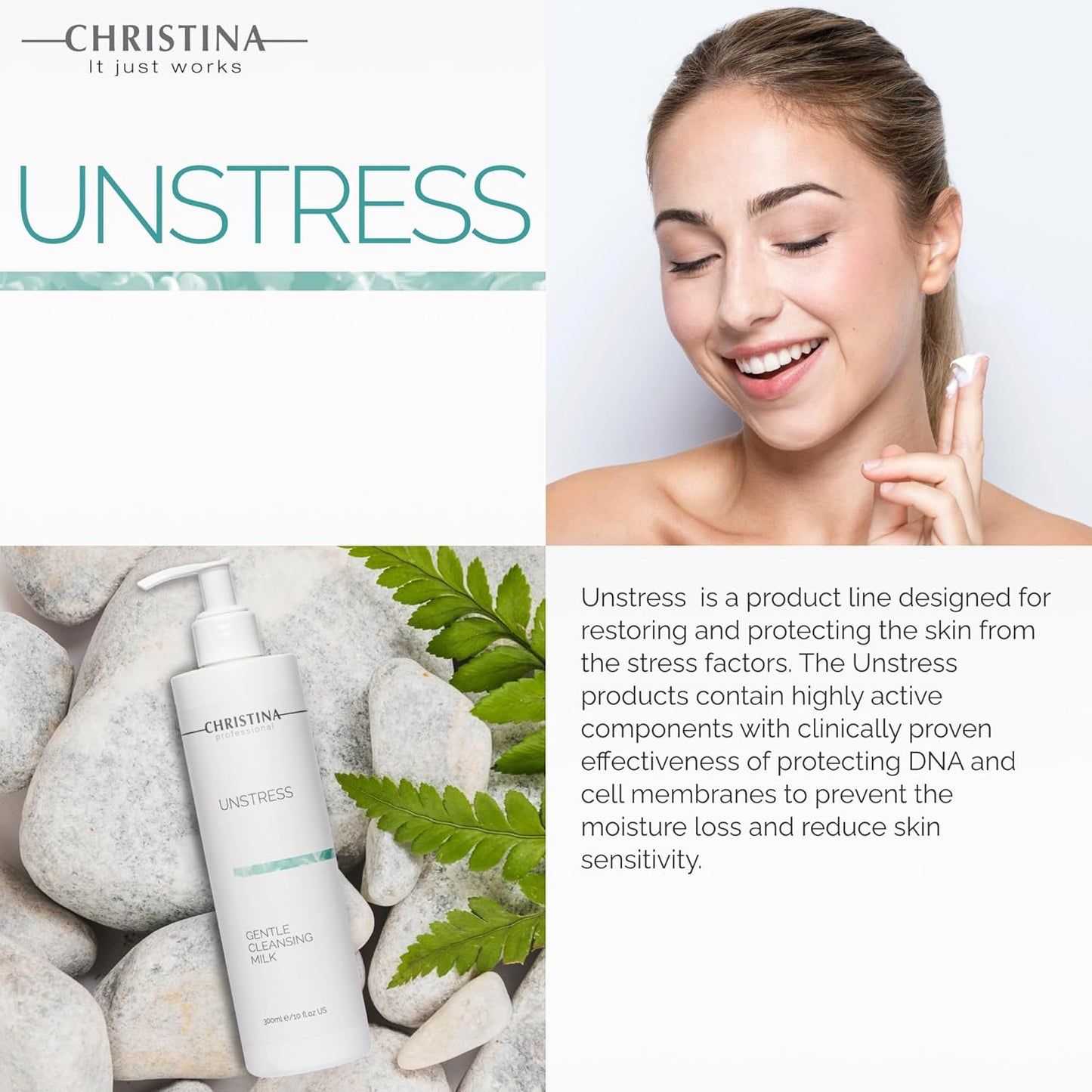 Christina - Unstress Gentle Cleansing Milk with Vitamin E | Smothing Refreshing milk Cleanser for Face | Soap-free Cleansing Milk for Face | Suitable for All Skin Types (10 fl oz.)-GlimoraGlow