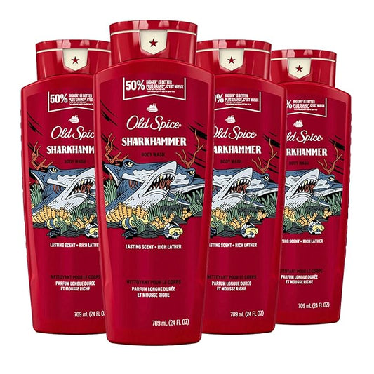 Old Spice Body Wash for Men, Sharkhammer, Long Lasting Lather, 24 fl oz (Pack of 4)-GlimoraGlow