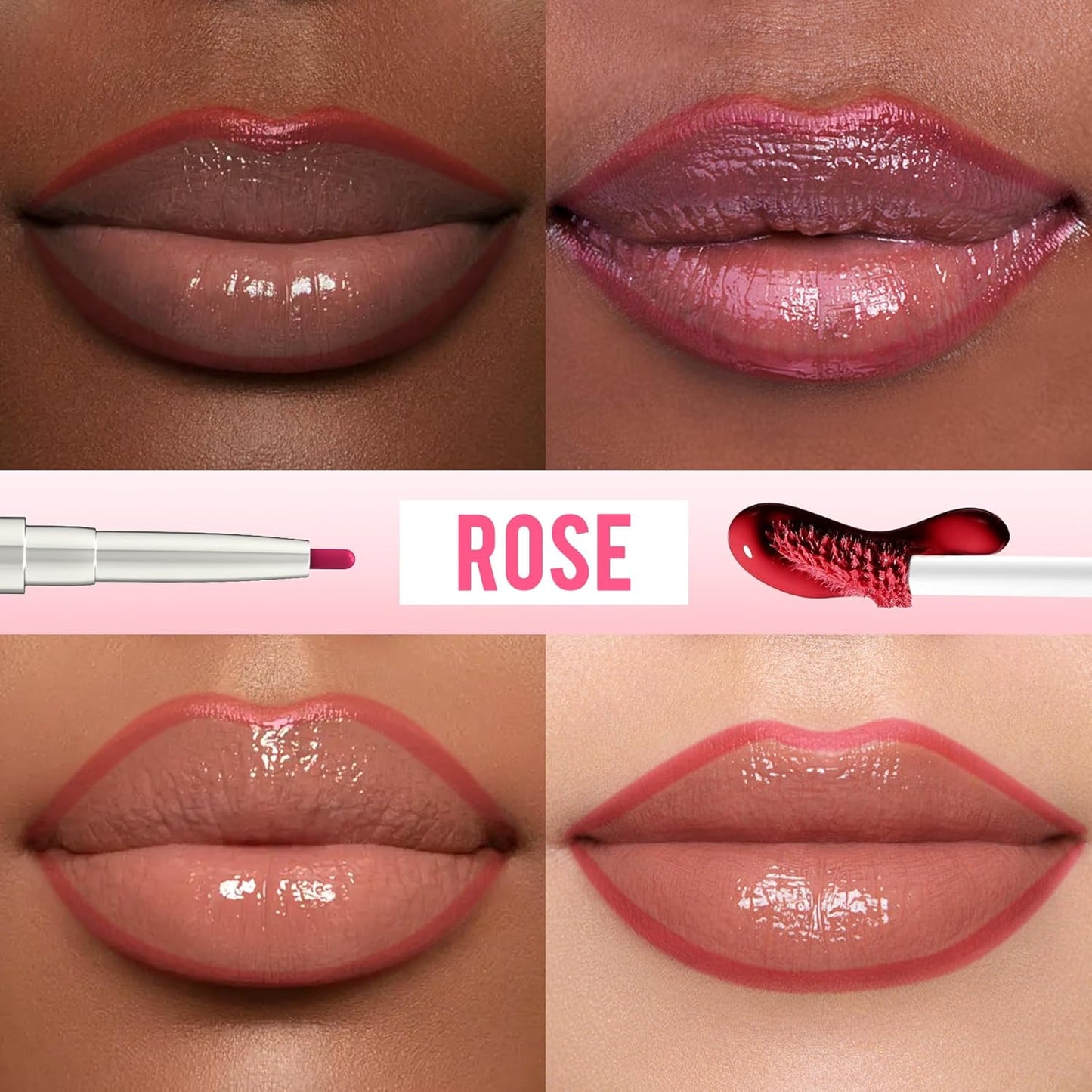 iMethod Lip Liner Stain - Lip Stain, 2-In-1 Dual-Ended Peel Off Lip Stain with Tweezer, Natural Long Lasting Peel Off Lip Liner, Easy to Use for All Skin Types, Stay All Day, Rose-GlimoraGlow