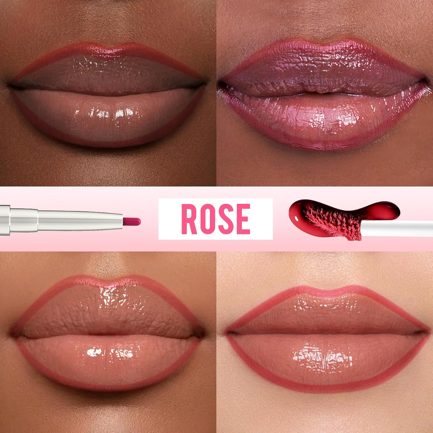 iMethod Lip Liner Stain - Lip Stain, 2-In-1 Dual-Ended Peel Off Lip Stain with Tweezer, Natural Long Lasting Peel Off Lip Liner, Easy to Use for All Skin Types, Stay All Day, Rose-GlimoraGlow