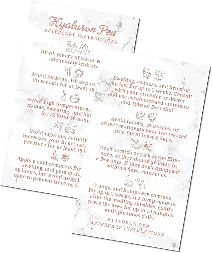 100 Pack - Premium Hyaluron Pen Lip Filler Aftercare Instructions Card 2 x 3.5" Accessories Supplies Kit Care - HP21A100_N-GlimoraGlow