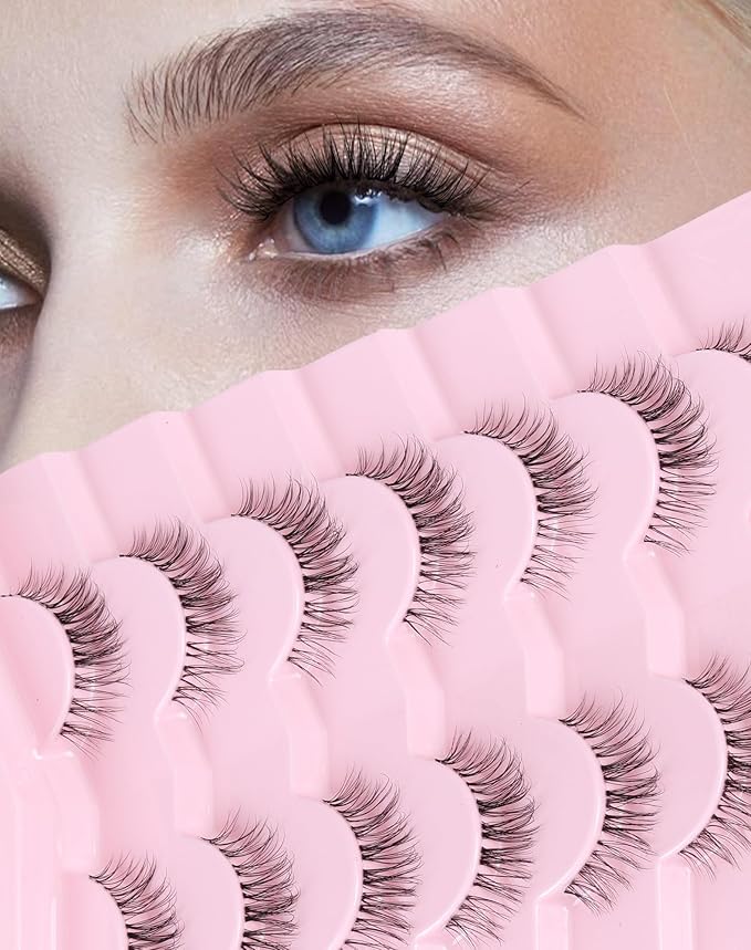 Lashes Natural CLear Band Wispy False Eyelashes Natural Look Flared Strip Eyelash False Eye Lash Soft 7 Pairs Everyday SF-04-GlimoraGlow