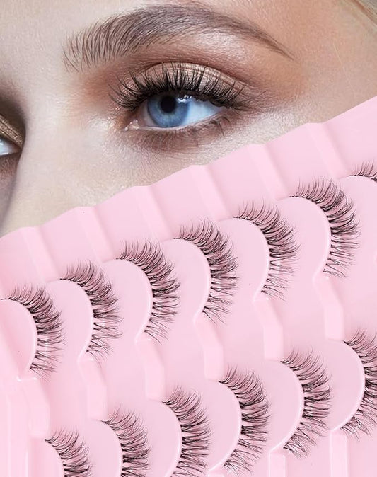 Lashes Natural CLear Band Wispy False Eyelashes Natural Look Flared Strip Eyelash False Eye Lash Soft 7 Pairs Everyday SF-04-GlimoraGlow