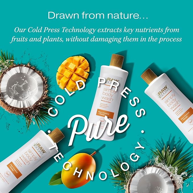RAW SUGAR Simply Body Wash - Raw Coconut + Mango, Moisturizing & Soothing Bath & Shower Gel, Sulfate-Free, Paraben-Free & Vegan (Pack of 3)-GlimoraGlow