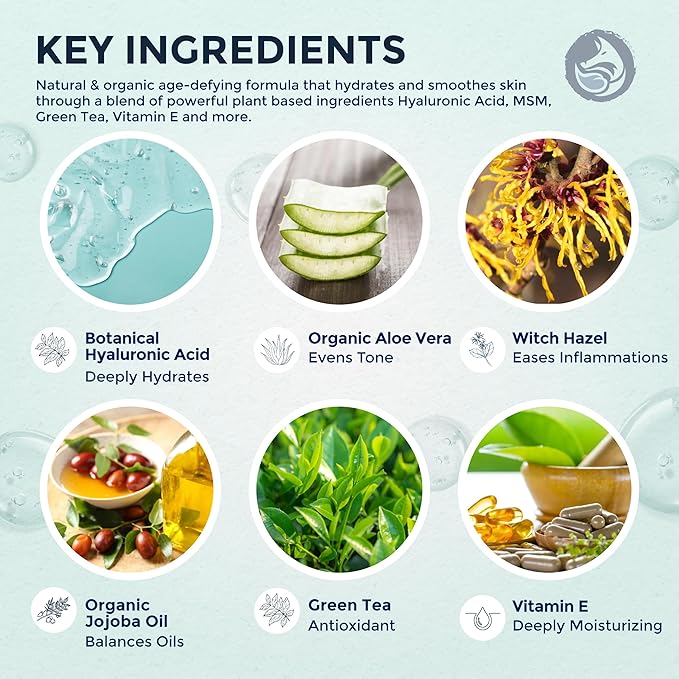 Hyaluronic Acid Face Serum - Hydrating Anti Wrinkle Anti Aging Facial Serum - With Vitamin C and E, Green Tea, Jojoba Oil - Natural and Organic - 1 Oz by Foxbrim Naturals-GlimoraGlow