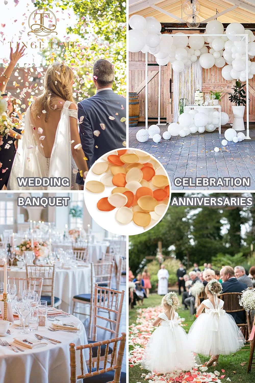 TINGE TIME 400pcs Silk Flower Petals for Wedding, Rose Petals for Decoration, Fake Flower Petals for Bridal Showers, Flower Girl Petals for Anniversaries and Parties (Burnt Orange)