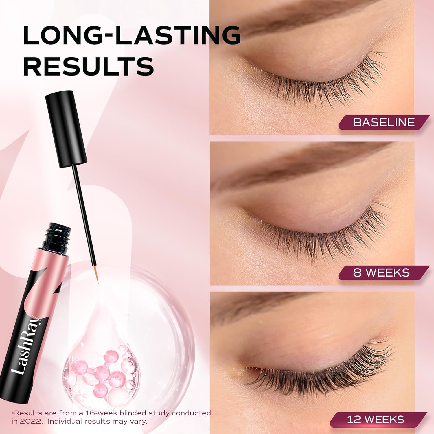Advanced Lash Serum for Eyelash Growth: LashRay Eye Lash Enhancing Serum to Grow Longer Thicker Eyelashes and Eyebrows for Women, 0.1 oz-GlimoraGlow