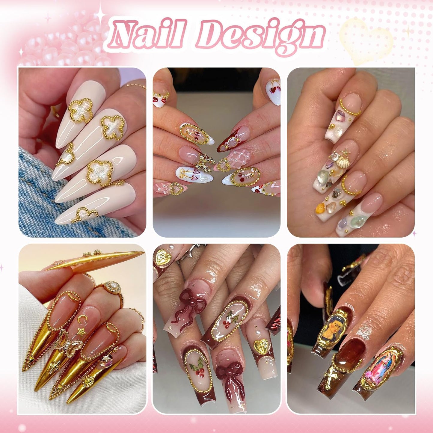 1-3MM Mini Small Nail Beads Metal Caviar Bead Gold Nail Charms and Gems Ball, Nail Chain for Nail Art Accessories Supplies Gold Rhinestones for Women Manicure-GlimoraGlow