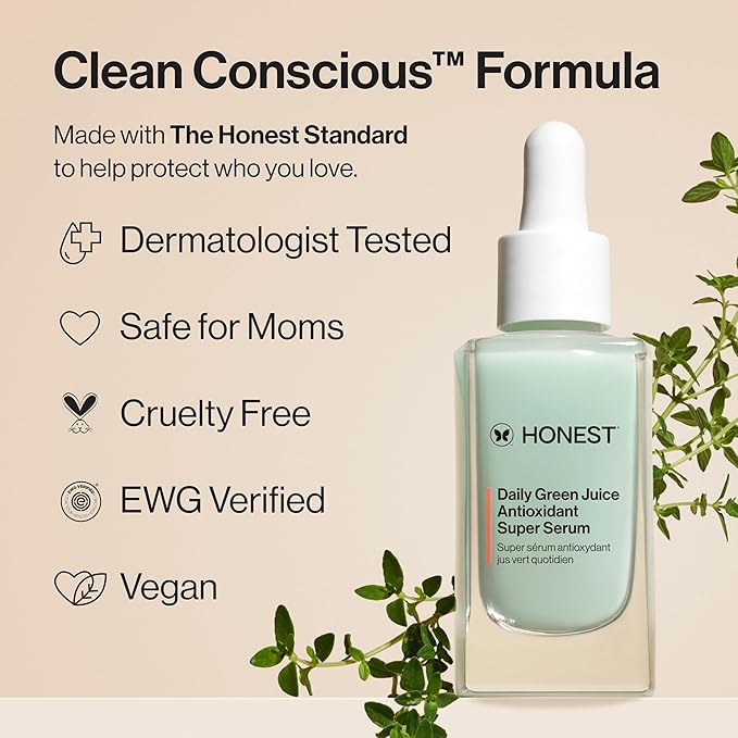 Honest Beauty Daily Green Juice Antioxidant Super Serum | Improves Skin Tone + Texture | Gentle for Sensitive Skin, Fragrance Free, Vegan | 1 fl oz-GlimoraGlow