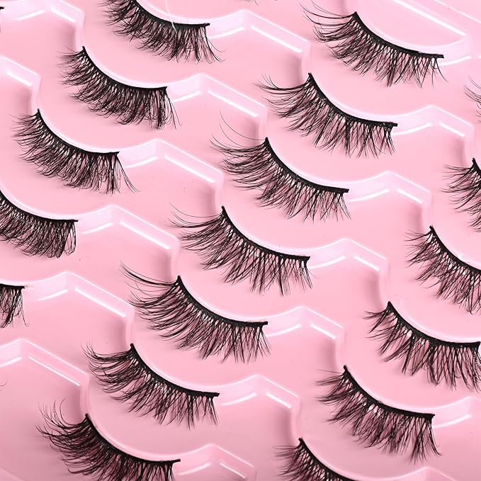 FARRED Half Lashes Natural Look Short Eyelashes Cat Eye Lash Fluffy Natural Lashes Wispy False Eyelash 14 Pairs Faux Mink Strip Eye Lashes Pack for Daily Makeup (F15 | 9-14mm)-GlimoraGlow
