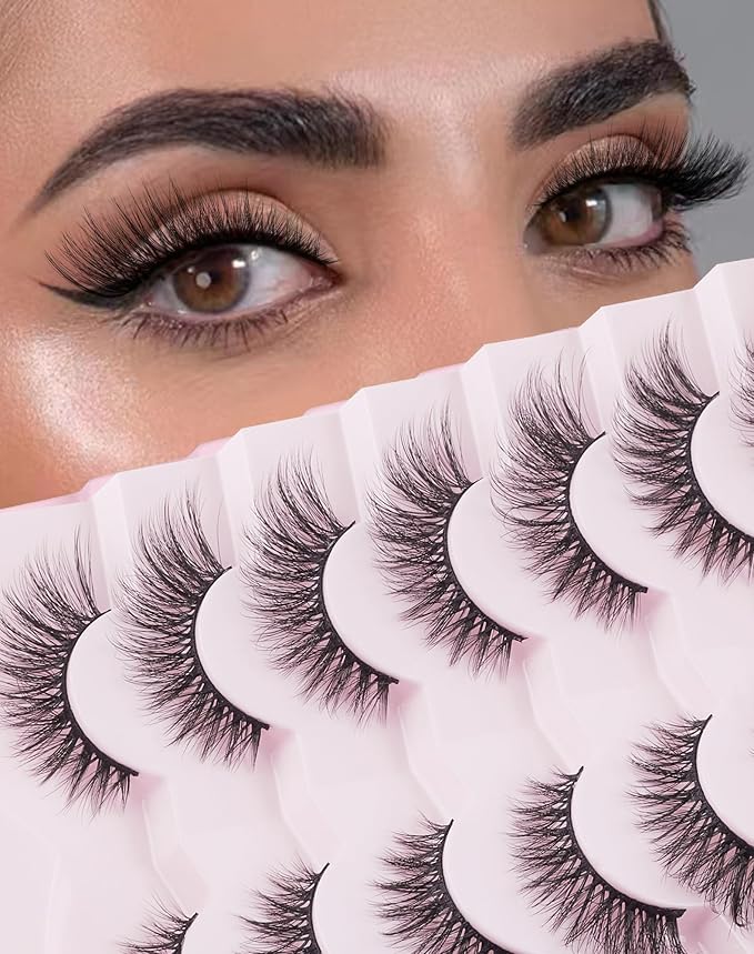 Cat Eye Lashes Soft Mink False Eyelashes Natural False Lashes Wispy Fake Lashes C Curl Faux Mink Lashes Fluffy False Lashes Pack 17MM-GlimoraGlow