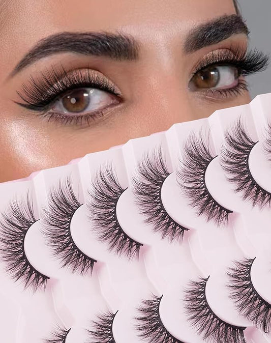 Cat Eye Lashes Soft Mink False Eyelashes Natural False Lashes Wispy Fake Lashes C Curl Faux Mink Lashes Fluffy False Lashes Pack 17MM-GlimoraGlow