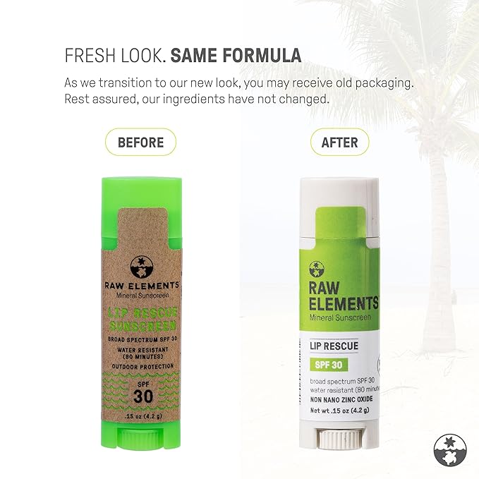 Raw Elements Organic Outdoor Sunscreen Lip Balm Rescue - SPF 30, UVA-UVB Protection, Reef-Safe, Non-Nano Zinc, Water Resistant, 0.15 oz (Pack of 1)-GlimoraGlow