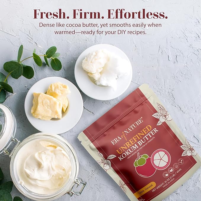 era of nature Kokum Butter Raw - 16 oz (1lb) - Natural Butter for Body Butters, Lotion Bars, Lip Balm, Soap Making – Blends Well with Shea or Cocoa Butter – For Stretch Marks, Scars, Pregnancy Care-GlimoraGlow