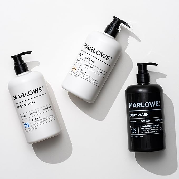 MARLOWE. No. 103 Body Wash 15 oz Pump, Cedarwood + Sea Salt, Energizing & Refreshing Shower Gel, Willow Bark & Green Tea Extracts, Cleanses, Moisturizes, Smooths & Nourishes, Fresh & Zesty Scent-GlimoraGlow