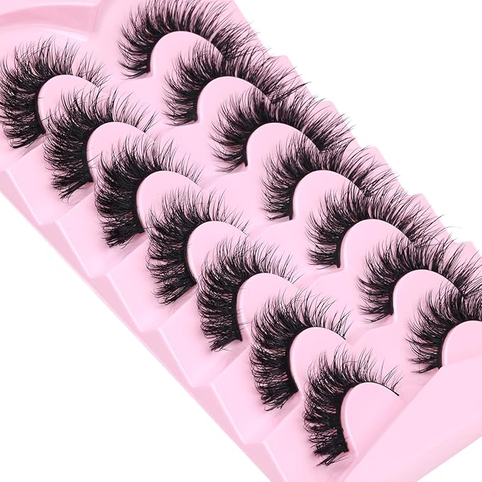 Mink Lashes Natural Look False Eyelashes Wispy Cat Eye Flat Lashes 3D Mink Lashes Natural Fake Lashes 15mm Strip Lashes Pack 7 Pairs by Kiromiro-GlimoraGlow