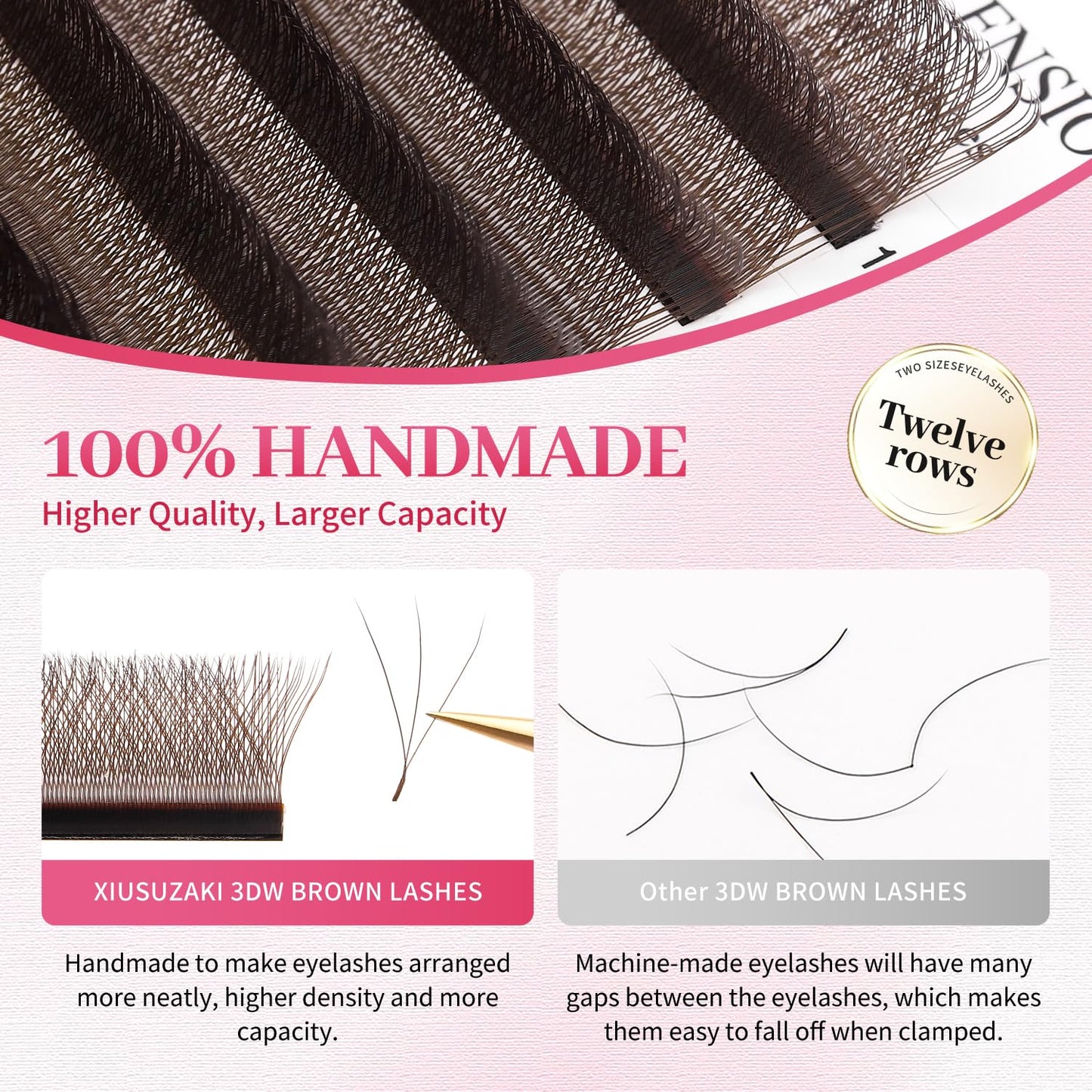 W Lash Extensions Brown 4D Eyelash Extensions W Shape 0.07mm Thickness C Curl Mix 8-15mm Premade Fans Lashes Colored Lash Extension Volume Lashes Individual Lashes(W-Brown-4D-0.07-C,8-15mm)-GlimoraGlow