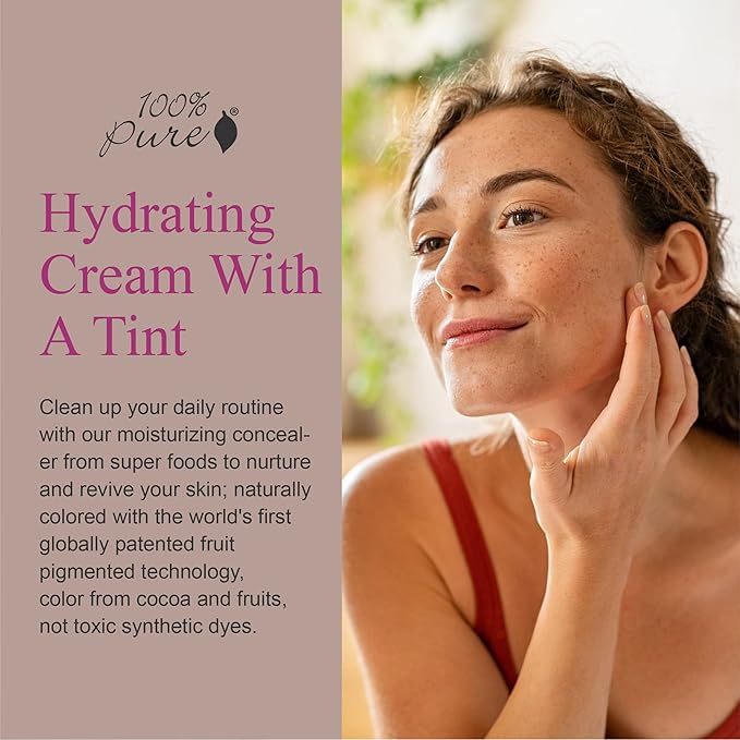 100% PURE Tinted Moisturizer Anti-Aging Face Makeup - Fruit Pigmented Cocoa Light to Medium Coverage & Dewy Glow - Lightweight Foundation Deep Skin w/Neutral Undertone - Vegan - 1 Fl Oz-GlimoraGlow