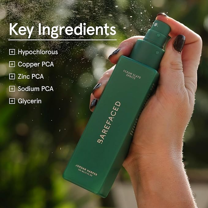 Barefaced Clean Slate Spritz 4 Fl Oz - Hypochlorous Acid Mist for Face & Body, Cleanses Skin on the Go, Setting Spray For Makeup, Boosts Hydration, Reduces Redness, and Soothes Sensitive Skin-GlimoraGlow