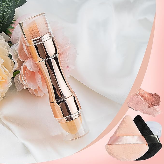 kullder 4 in 1 Makeup Brush Travel Makeup Brushes Blend Sponge, Eyebrow, Eyeshadow & Blush Brushes for Foundation Concealer Double Ended Makeup Brush with Powder Puff Women Ideal Gifts-GlimoraGlow