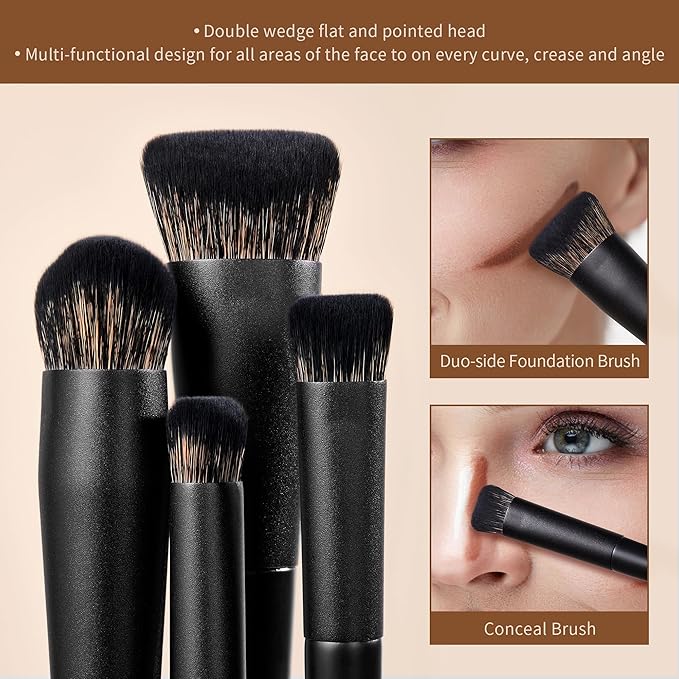 Jessup Makeup Brushes Set Jessup Make up Brushes 14Pcs Black Kabuki Foundation Eyeshadow Contour Concealer Powder Eyeliner Crease Eyebrow Blending Brush with Gift Box, T336-G-GlimoraGlow