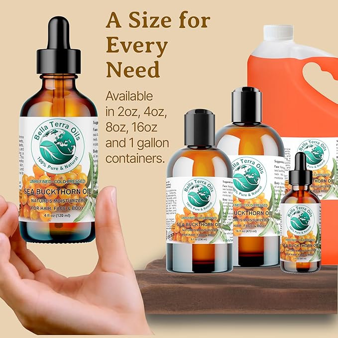 Bella Terra Oils Pure Sea Buckthorn Oil – 1 gallon, Unique Nutrient Blend, Nourishing, Non-Greasy, Radiant Glow for Skin, Softness for Hair-GlimoraGlow