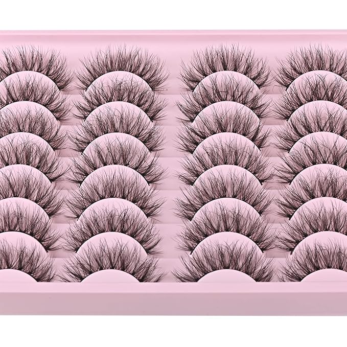 FARRED Natural Lashes Short Eyelashes Wispy False Mink Lash Pack 14 Pair Natural Look Fluffy Doll Eyelash Small Fake Strip Lashes Full Pestañas Sets for MUA and Beginners Daily Makeup (F3 | 8-16mm)-GlimoraGlow