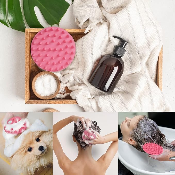 INNERNEED Scalp Massager Shampoo Brush, Wet & Dry Manual Scalp Care Head Scrubber Hair Washing, Soft Silicone Bristles, for Hair Growth, Dandruff Removal, Comfortable for All Hair Types (Pink)-GlimoraGlow