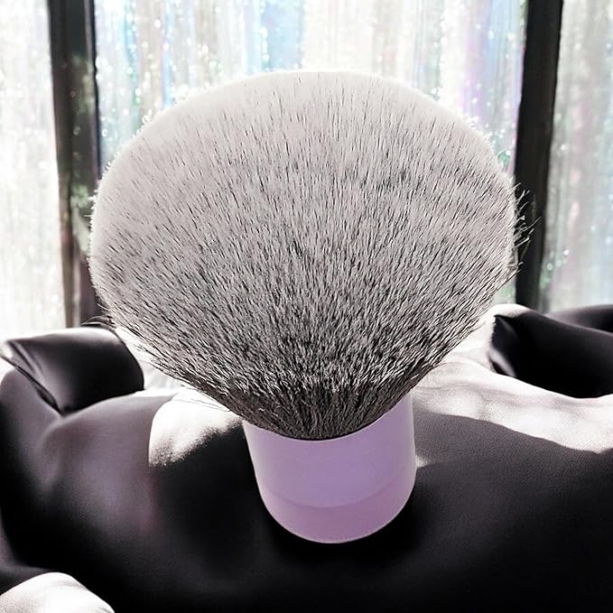 Luxurious and Large Ultra Soft Fluffy Powder Brush, Multipurpose Face, Body, Barber and Beauty Tool, with wooden base Soft Kabuki Brush by BevyGold (Violet)-GlimoraGlow