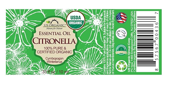 US Organic Citronella Essential Oil, USDA Certified, 100% Pure, 10 ml Pack of 2, Improved caps and droppers – Used for Skin Care, Many DIY Projects Like Candle Making and Much More-GlimoraGlow