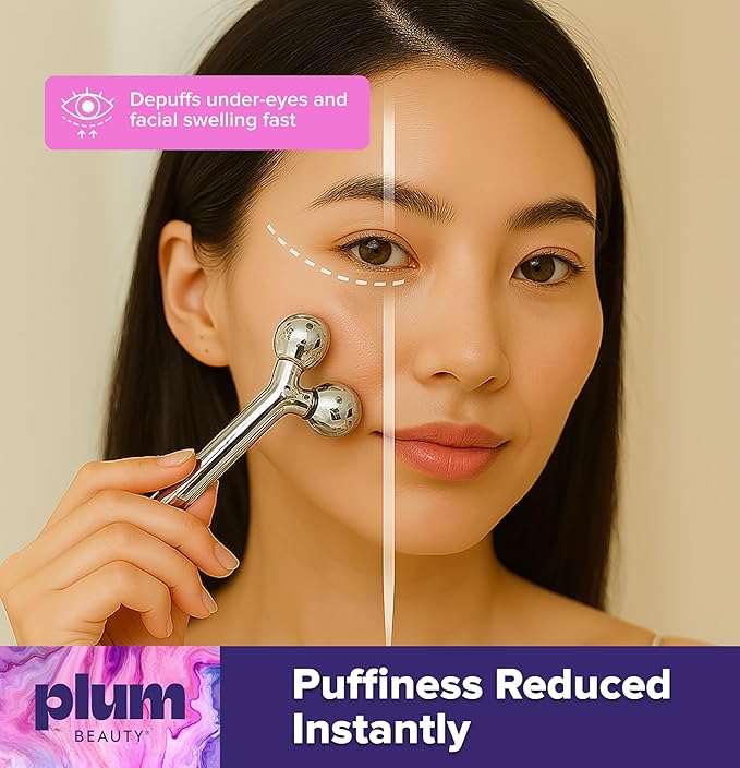 Contouring Dual Ended Silver Face Roller for Wrinkles and Lifting, - Face Rollers for Women, Men - Facial Roller supports lymphatic drainage, Skin Care Beauty Massager Facial Tool for Self Care-GlimoraGlow