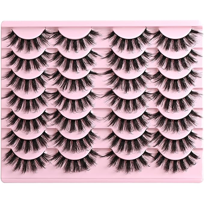 FARRED Fluffy Lashes Natural Eyelashes Short Wispy Eye Lash Strips 14 Pairs Separated Volume Eyelash Pack 17mm Dramatic Wispies Fake Strip Lashes Clusters Cat Eye Pestañas Spiky Look (F6 | 11-17mm)-GlimoraGlow