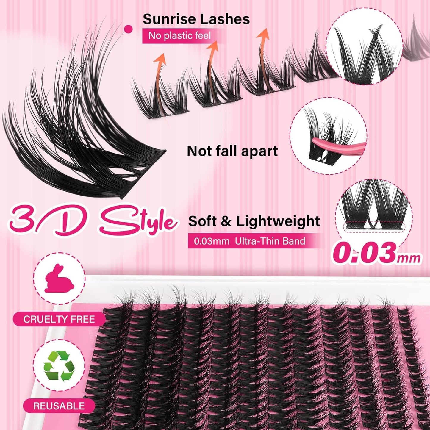 PRO LASHBEAUTY Lash Clusters, Eyelash Clusters 8-18 Mixed Cluster Eyelash Extensions Mixed Lash Extension Reusable Soft & Comfortable (Sunrise,8-16mix)-GlimoraGlow