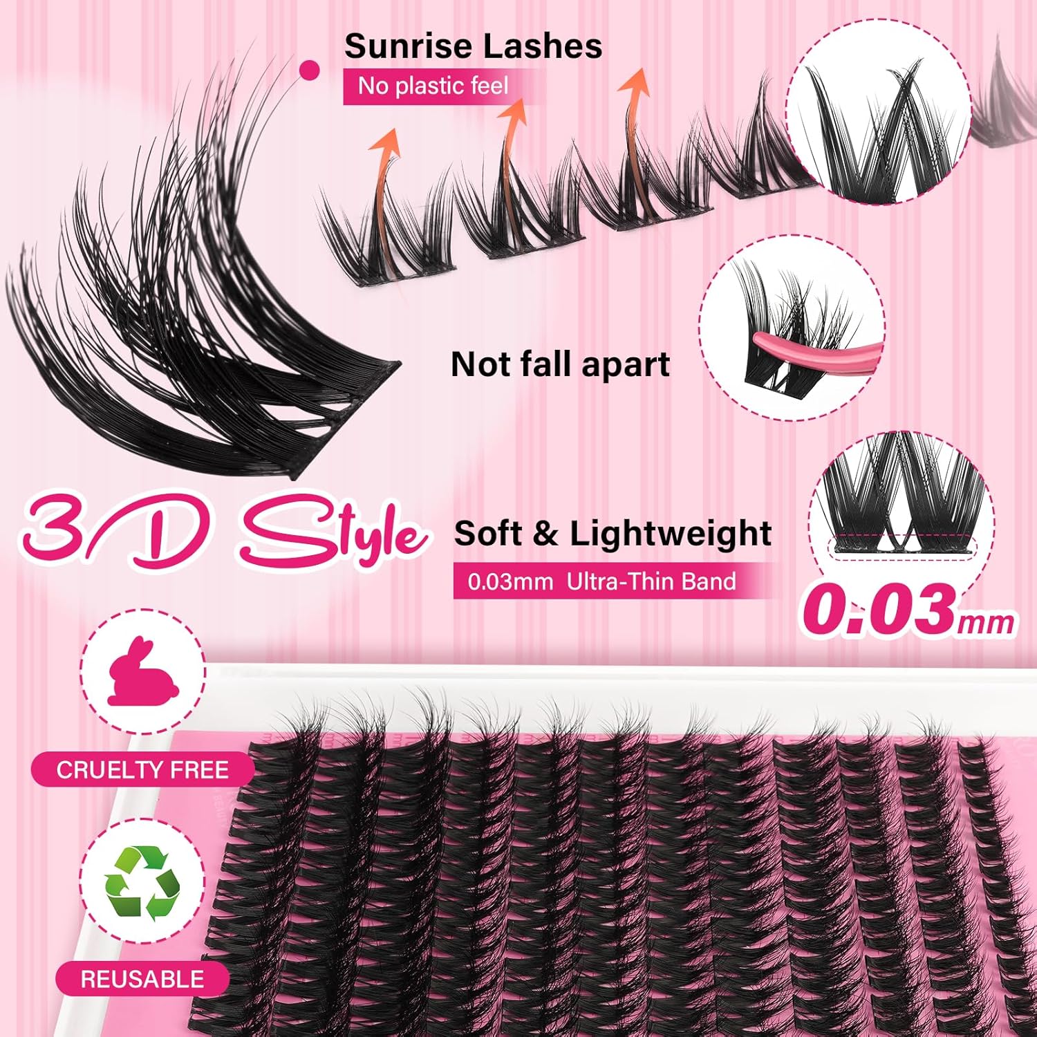 PRO LASHBEAUTY Lash Clusters, Eyelash Clusters 8-18 Mixed Cluster Eyelash Extensions Mixed Lash Extension Reusable Soft & Comfortable (Sunrise,8-16mix)-GlimoraGlow