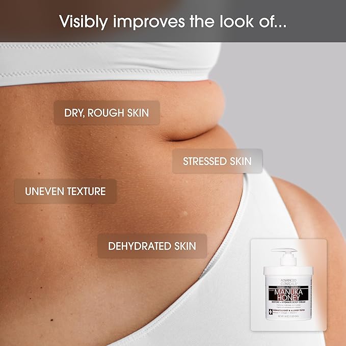 Advanced Clinicals Manuka Honey Body Cream For Women & Men | Body Butter Lotion For Extremely Dry Skin | Collagen Cream | Skincare Moisturizer Hydrating Balm Improves Look Of Aging Skin, 16 Ounce-GlimoraGlow