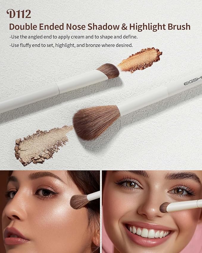EIGSHOW Makeup Brush Set, 3Pcs Double Ended Face Makeup Brushes for Foundation Powder Contour Highlight Concealer Nose Shadow, Travel Gift Set (Beige)-GlimoraGlow