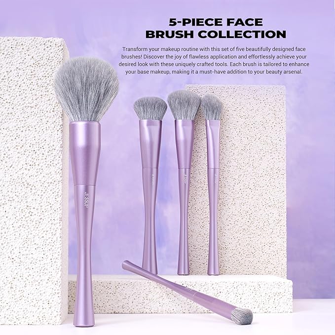 Jessup Makeup Brushes Set Professional 14pcs Vegan Make Up Brushes, Foundation Eyeshadow Concealer Contour Powder Blush Blending Eyeliner Brush, Premium Synthetic Fiber, Luxury Purple T512-GlimoraGlow