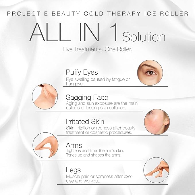 Ice Roller Cold Therapy by Project E Beauty | Reduce Under Eye Puffiness & Dark Circles | Tightens & Firms Skin | Diminish Wrinkles | Pain Relief | Muscle Soreness | Redness (Face & Body Roller)-GlimoraGlow