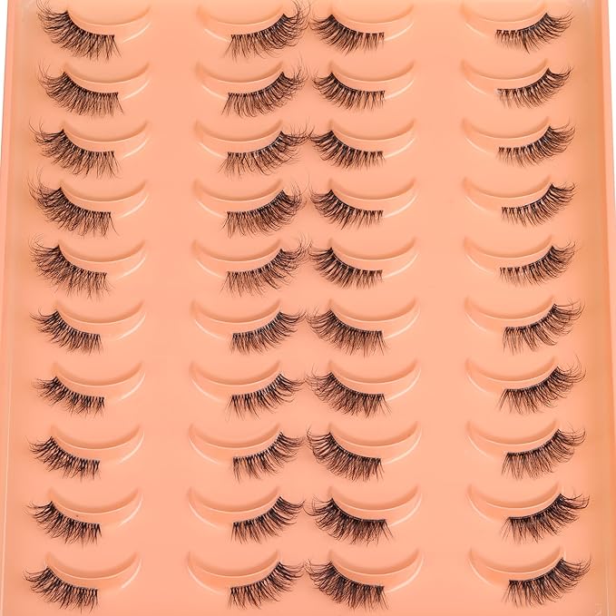 JIMIRE 20 Pairs Hlaf False Eyelashes with Clear Band Half Lashes Wispy Short Accent Lashes 4 Styles Mixed Cat Eye Mink Lashes Fluffy 3/4 Corner Fake Half Lashes Cat Eye Natural Look-GlimoraGlow