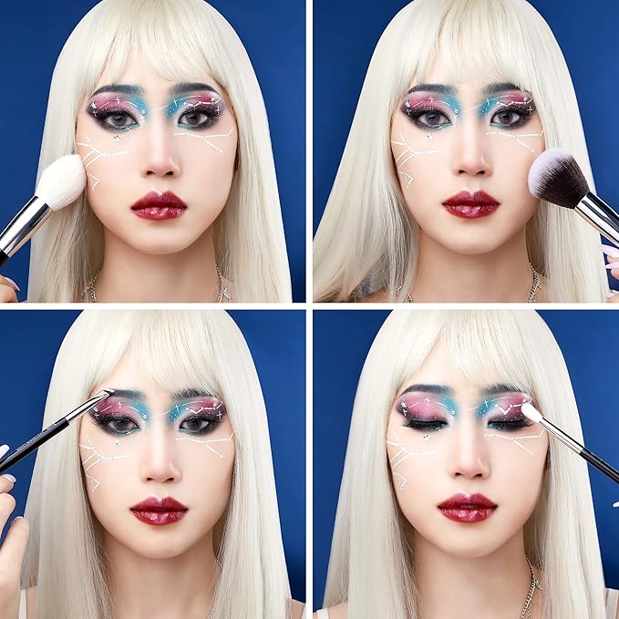 Jessup 25pcs Professional Makeup Brush Set Foundation Powder Concealer Eyeshadow Blending Blush Highlighter Natural-Synthetic Hair Brushes (Black/Silver)-GlimoraGlow