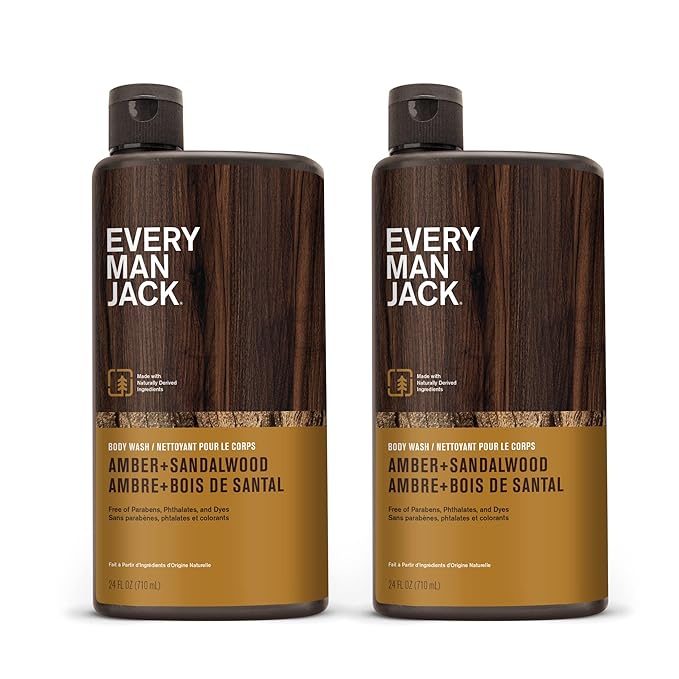Every Man Jack Amber+Sandalwood Hydrating Mens Body Wash for All Skin Types-Cleanse, Nourish, and Hydrate Skin with Naturally Derived Ingredients-Paraben Free, Phthalate Free, Dye Free-24oz(Pack of 2)-GlimoraGlow