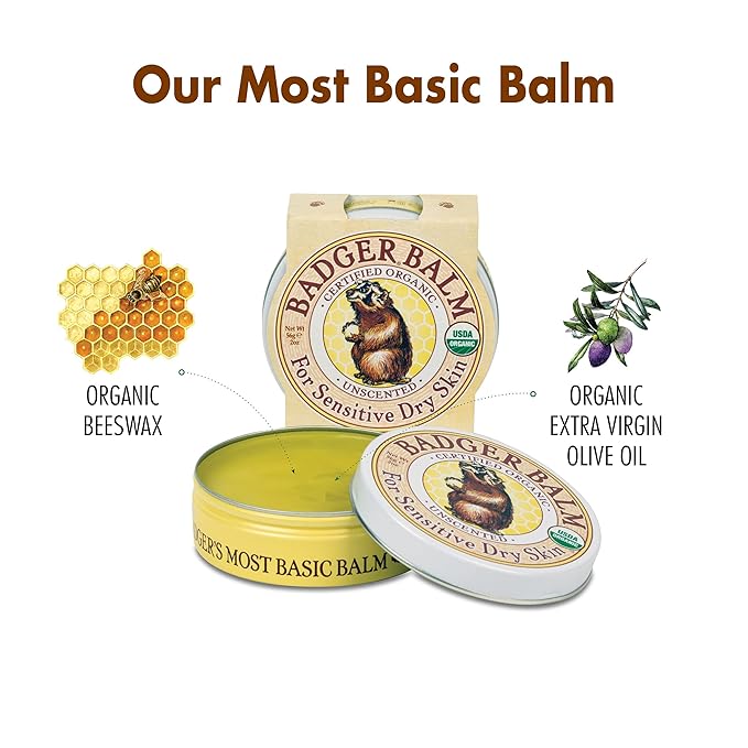 Badger - Unscented Dry Skin Balm, Sensitive Skin Balm, Moisturizing Balm for Dry Cracked Skin, Unscented Balm, Skin Moisturizer Balm, 2 oz (3 Pack)-GlimoraGlow
