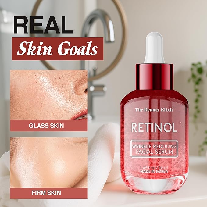 Retinol Serum For Face - Dermatologist Tested, Anti-Aging, Fine Lines & Wrinkles & Post-Acne Marks Treatment - Clean Beauty, Cruelty-Free Korean Skin Care for All Skin Types - 1.69oz-GlimoraGlow