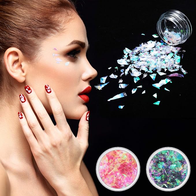 12 Boxes Mermaid Iridescent Chunky Glitter Flakes Chrome Nail Sequins Aurora Holographic Mermaid Nail Glitter Flakes Glitters Chunky Iridescent Flakes for Face Eyes Body Hair Nail Decoration-GlimoraGlow