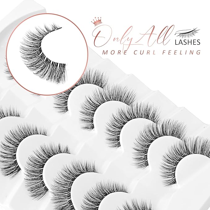 Onlyall Natural Eyelashes Mink False Eyelashes Natural Wispy Lashes Soft Clear Band Lashes Fluffy False Lashes 14MM A11-GlimoraGlow