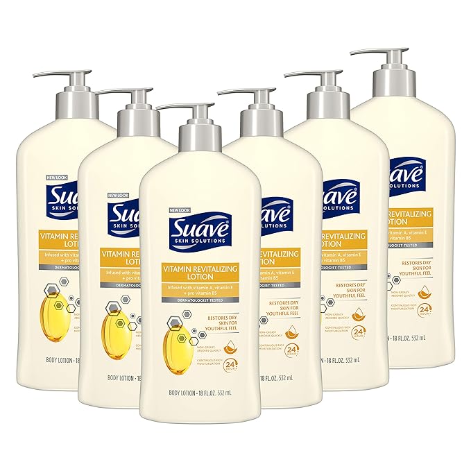 Suave Skin Solutions Body Lotion Revitalizing with Vitamin E, 18 Fl Oz (Pack of 6)-GlimoraGlow