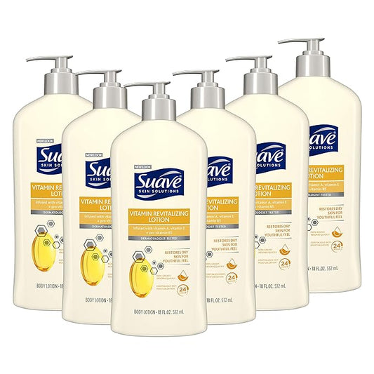 Suave Skin Solutions Body Lotion Revitalizing with Vitamin E, 18 Fl Oz (Pack of 6)-GlimoraGlow